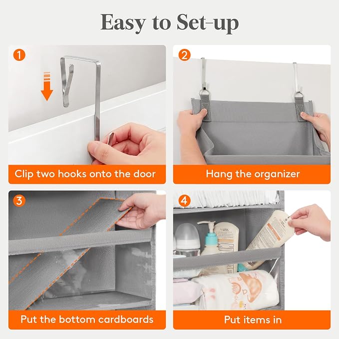Lifewit 1 Pack Over the Door Organizer, Clear Window Hanging Storage with 4 Side Pockets, Anti Tilt 40 lbs Load Behind Door for Pantry, Nursery, Bathroom, Bedroom, Dorm, 5 Section, Gray