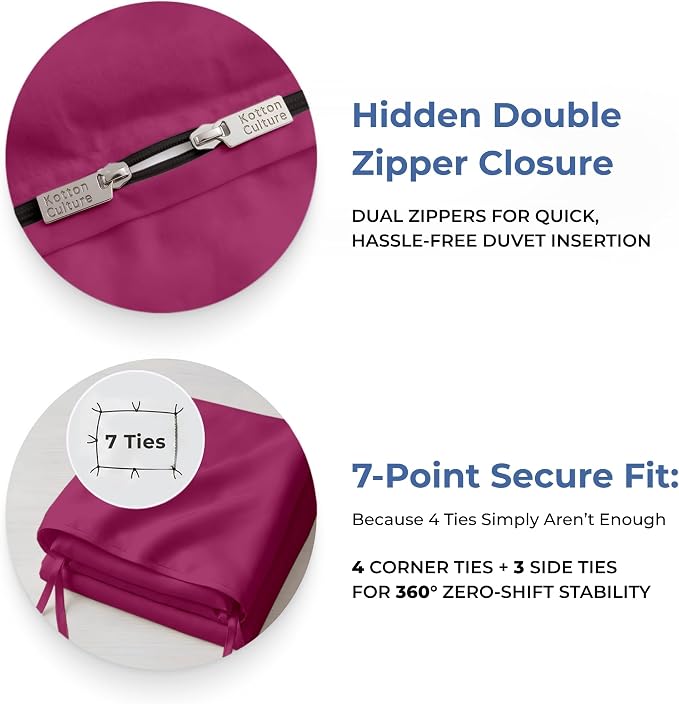 Kotton Culture 3 Pc California King Duvet Cover Set-100% Egyptian Cotton 600 Thread Count Ultra Soft Premium Durable Comforter Cover Zipper Closure & Corner Ties- (Hot Pink, 104" X 98")
