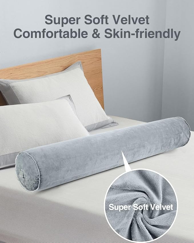 Luxtude Inflatable Body Pillow for Adults Kids, Travel Body Pillow | 35Inch Long Round Pillows for Side Sleeper, Soft Round Bolster Pillow for Camping, Hugging Sleeping, Back, Leg etc.