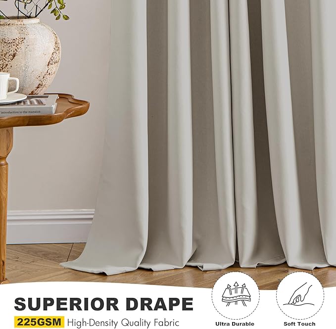 MIULEE Blackout Curtains for Bedroom 2 Panels 40 x 63 Inch Long Natural | Thermal Insulated, Living Room Darkening Grommet Drapes, Noise Reducing, Light Blocking Window Treatments