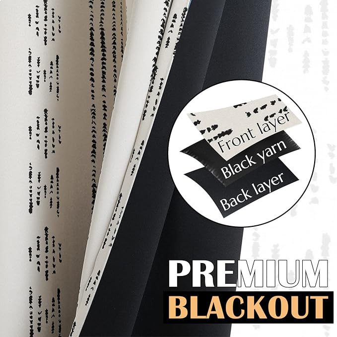 jinchan Boho Blackout Curtains 1 Panel Extra Wide Curtains 84 Inches Long | Black on Beige Geometric Printed Grommet Curtains Room Darkening Thermal Insulated Window Treatments