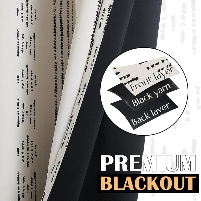 jinchan Boho Blackout Curtains 108 Inches Long for Bedroom Living Room | Black on Beige Geometric Grommet Curtains Room Darkening Thermal Insulated Window Treatments 2 Panels