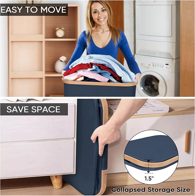 BALEINE 70L Laundry Hamper with Lid, Large Laundry Basket Bin | Large Capacity, Easy-Access Lid, Shape-Retaining Structure, Pull Handles, Ideal for Bedroom, Dorm, Laundry Room