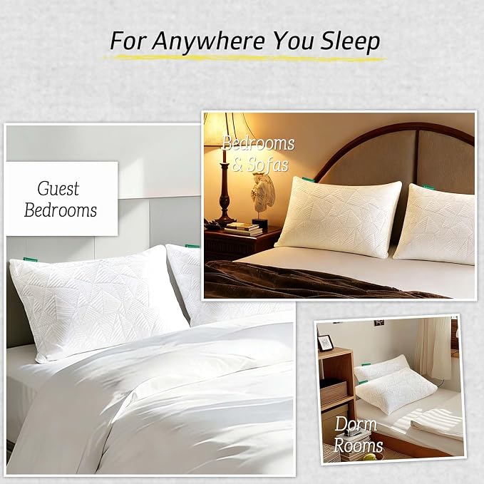 BETU Standard Pillow, Cooling Shredded Memory Foam Pillow for Hot Sleepers College Dorm Room Essentials, Adjustable Firm Gel Cool Pillow for Back Pain and Side Sleeping, Birthday Gifts for Boyfriend