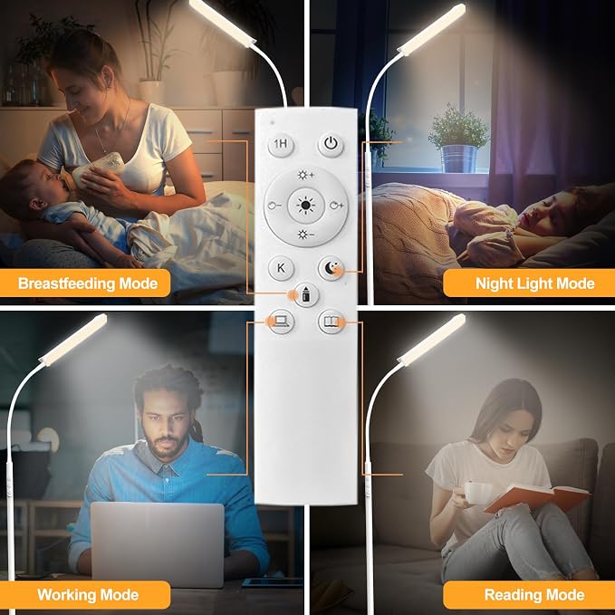 marctronic White Floor Lamp, 18W 1800LM Bright LED Floor Lamps for Living Room Bedroom, Dimmable Timing Eye Caring Reading Standing Lamp with Remote & Works with Smart Plug