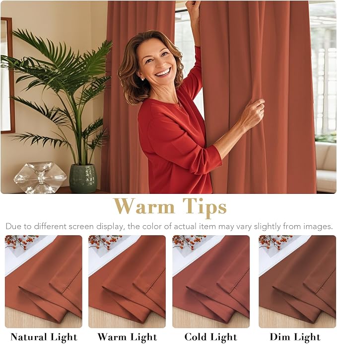 H.VERSAILTEX Blackout Curtains Thermal Insulated Window Treatment Panels Room Darkening Blackout Drapes for Living Room Back Tab/Rod Pocket Bedroom Draperies, 52 x 96 Inch, Orange, 2 Panels