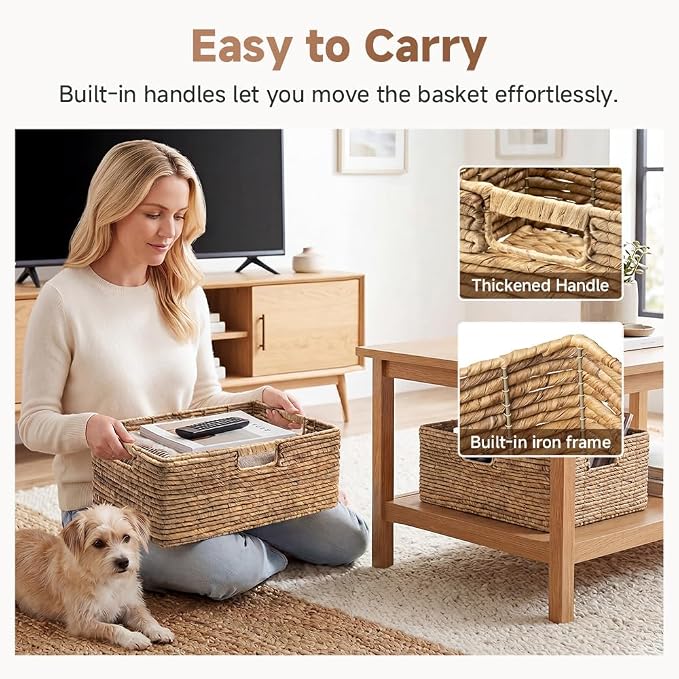 StorageWorks Extra Large Wicker Baskets for Storage, Water Hyacinth, 1-Pack | Wicker Storage Baskets for Shelves, Large Storage Baskets, Pantry Organizers and Storage, Decorative Baskets,16½" x 13" x 7½"