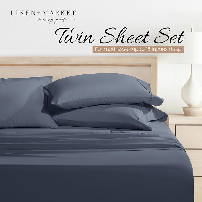 Linen Market Bed Sheets for Twin Size Bed (Stone) - Sleep Better Than Ever with These Soft and Cooling Twin Sheets - Deep Pocket Fits 16" Thick Beds - 4 Piece Twin Sheet Set