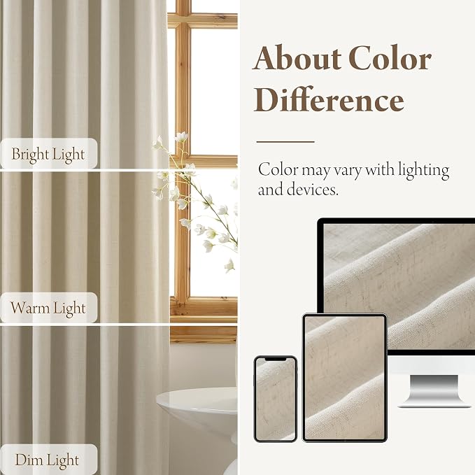 RYB HOME Natural Pinch Pleated Linen Curtains, 100% Blackout Thermal Insulated Double Layer Textured Curtains for Sliding Glass Door Picture Window, Beige, 40" W x L90 L, 2 Panels Set