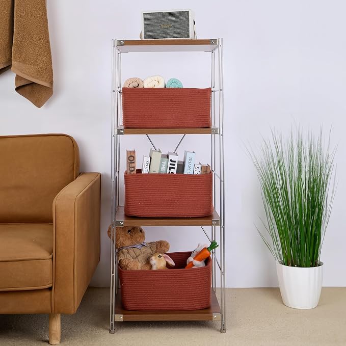 MiniArk Large Storage Baskets for Organizing, 17 x 13 x 7.5” Closet Shelf Baskets for Clothes Blanket Towels, Baby Nursery, Toy Bins Box, Woven Rope Baskets, 4 Packs Oxide Red