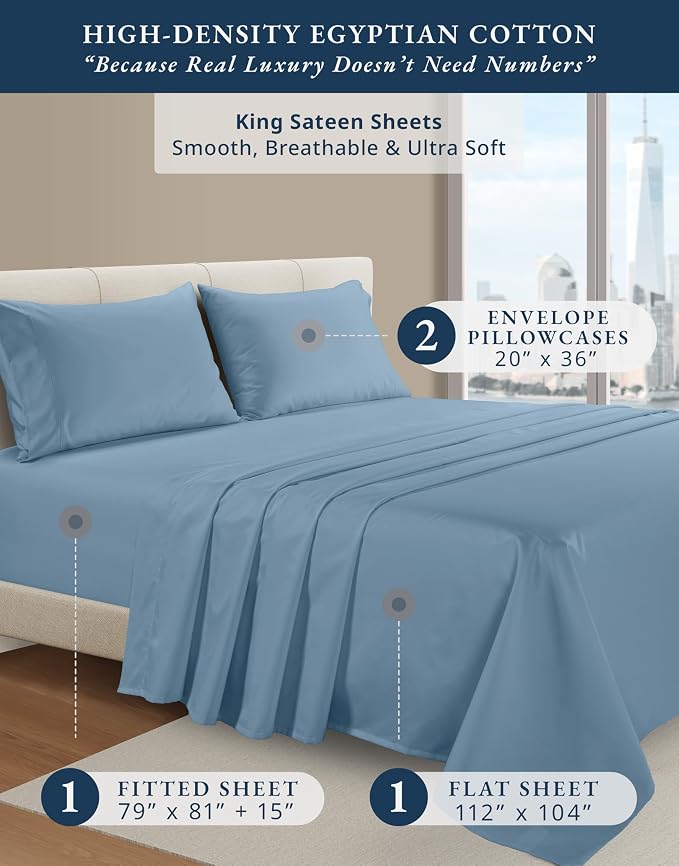 LANE LINEN Sleep Number Sheets Split Top King Sateen - Mountian Spring | King Size Deep Pocket Sheets - 4-Piece Set, For Guests And Everyday Use, For A Silky Hotel-Style Bed, Luxe Sheen