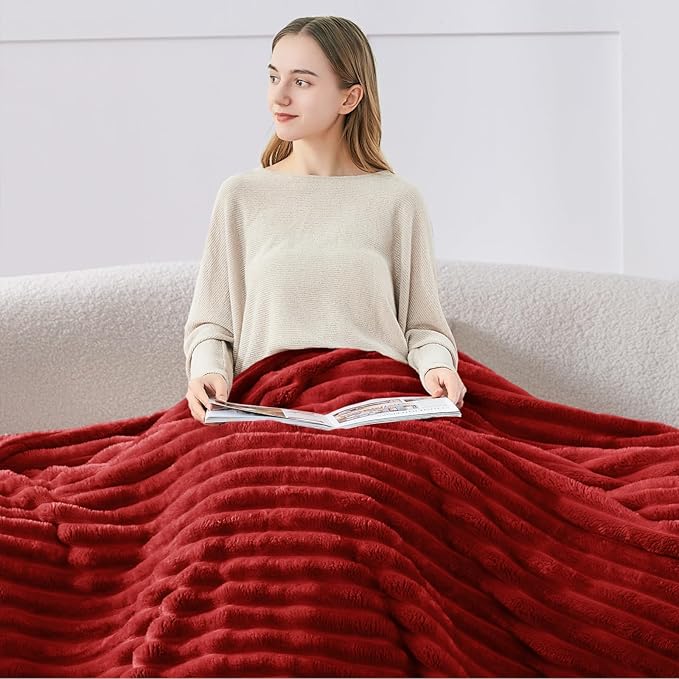 BEDELITE Ribbed Full Size Blanket for Bed, Burgundy, 84"x90" | Ultra-Soft Plush Fleece, Warm Yet Lightweight, Ribbed Texture, Home Decor, Machine Washable, Giftable, All-Season Use
