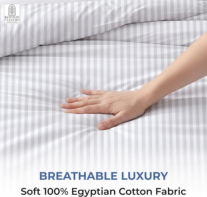 120"x120" 1 Pc Super King Plus/Super Oversize King Duvet Cover Only 100% Egyptian Cotton - 600 TC, Zipper Closure & Corner Ties - Fits Only Extra Large Inserts - Striped White