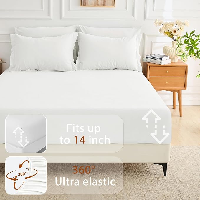 7 Pieces California King Comforter Set, Soft Bed in a Bag Cal King Size, All Season Bedding Set with Comforter, Flat Sheet, Fitted Sheet, Pillowcases & Shams, White