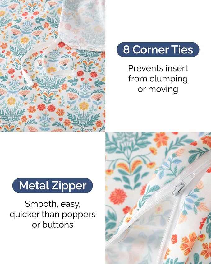 Duvet Cover Full Size - Floral Duvet Cover - 3 Piece - Amalfi Blooms | Soft Floral Duvet Cover 80 x 90 with 2 Pillow Shams, Zipper Closures & Ties, Floral Bedding for Women, Men, Kids & Teens