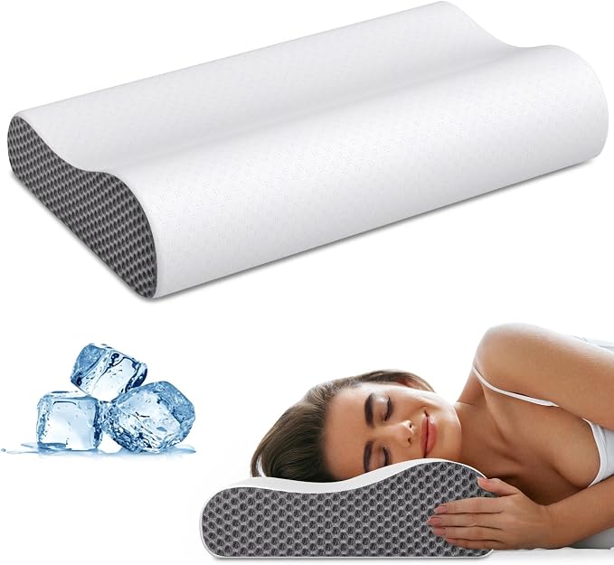 Cervical Neck Pillow for Pain Relief, Contour Memory Foam Pillows Ergonomic Pillow for Sleeping Bed Pillow Neck Support with Cooling Pillowcase Orthopedic Pillow for Side Back Sleepers(Light Grey)