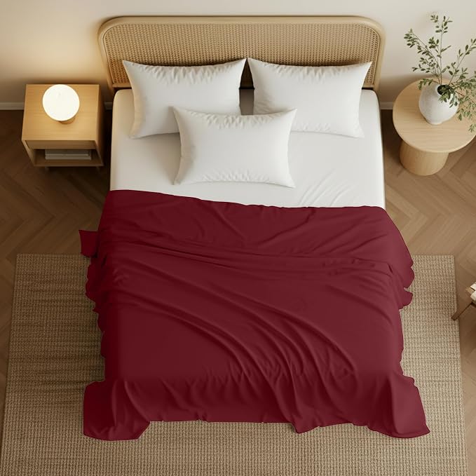 Queen Size Flat Sheet Only, Ultra Soft & Breathable Hotel Sheets, Burgundy | Hotel Bedding, Cooling Comfort, Smooth Feel, Wrinkle & Fade Resistant, Easy Care, Long-Lasting, Machine Washable, OEKO-TEX