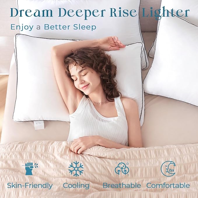 MUXHOMO Bed Pillows King Size Set of 4, Gusseted Sleeping Pillows for Side, Back, and Stomach Sleepers, Hotel Quality, Oeko-Tex Certified Fluffy Supportive Down Alternative Filling, White, 4 Pack