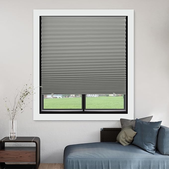 MYshade 6 Pack Temporary Light Filtering Paper Shades for Windows,Paper Pleated Blinds with Adhesive,No Tools No Drilling Free Cut Size Temporary Room Darkening Shades(Grey, 36" W x 72" H)