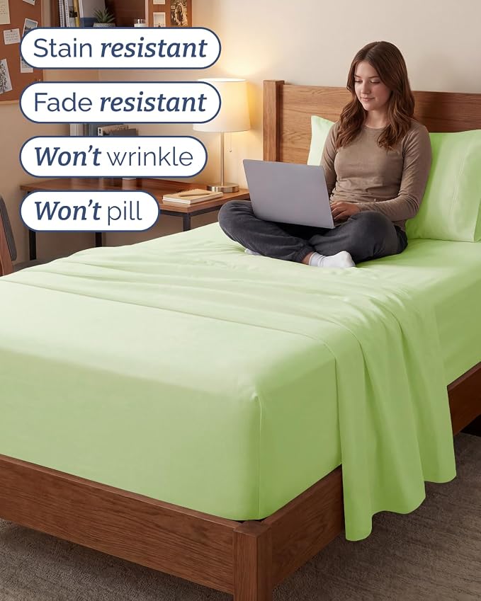 Extra Deep Twin XL Sheet Set - 3 Piece College Dorm Room - Light Sage Green | Soft, Breathable & Cooling, Easily Fits 18 to 24 inch Mattress, Wrinkle Free & Fade Resistant with Extra Deep Pockets