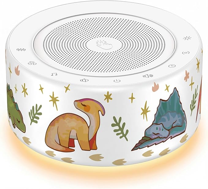 Kipcush White Noise Machine for Baby & Adults, 30 Soothing Sounds, Soft Non-Glare Nursery Lamp, 8 Color Night Lights, Memory Function (New Orange/Dinosaur, Standard)