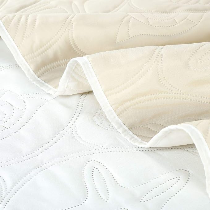 Legacy Decor 3 PCS Shell & Seahorse Reversible All Season Bedspread Quilt Coverlet Oversize Ivory & White Color, Queen Size
