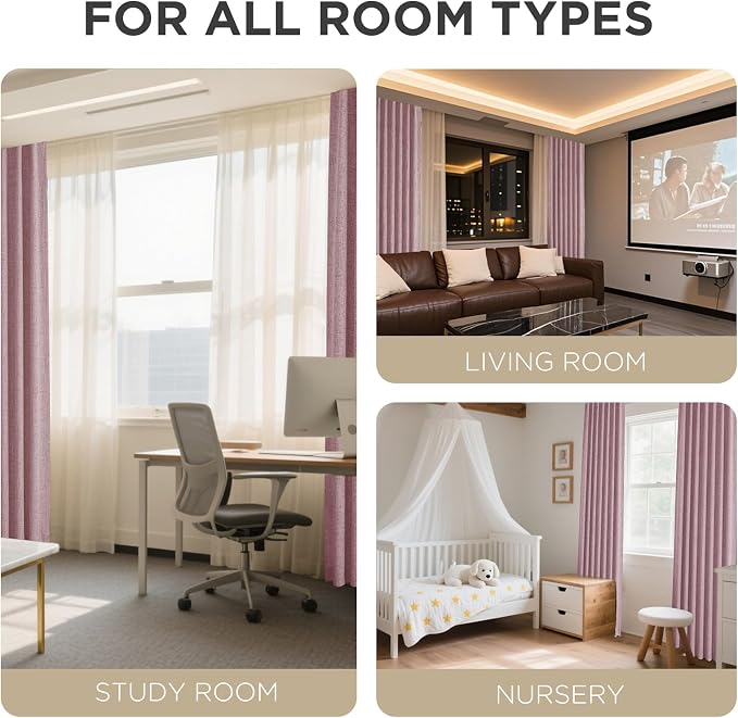 Joydeco Linen Blackout Curtains for Bedroom - 100% Light Blocking 1 Panels, Pink Drapes 100" W x 84" L, Thermal Insulated Room Darkening Curtains for Living Room, Rod Pocket & Back Tabs