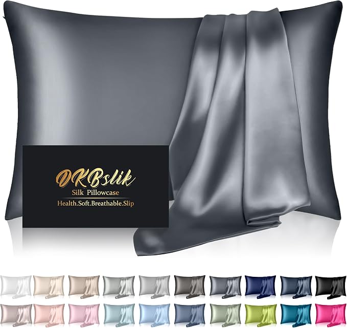 Mulberry Silk Pillow Cases Standard Size, Silk Pillowcase for Hair and Skin, Both Sides Natural Silk Satin Pillowcase for Sleeping Women with Zipper, Gifts for Women Men, Space Grey