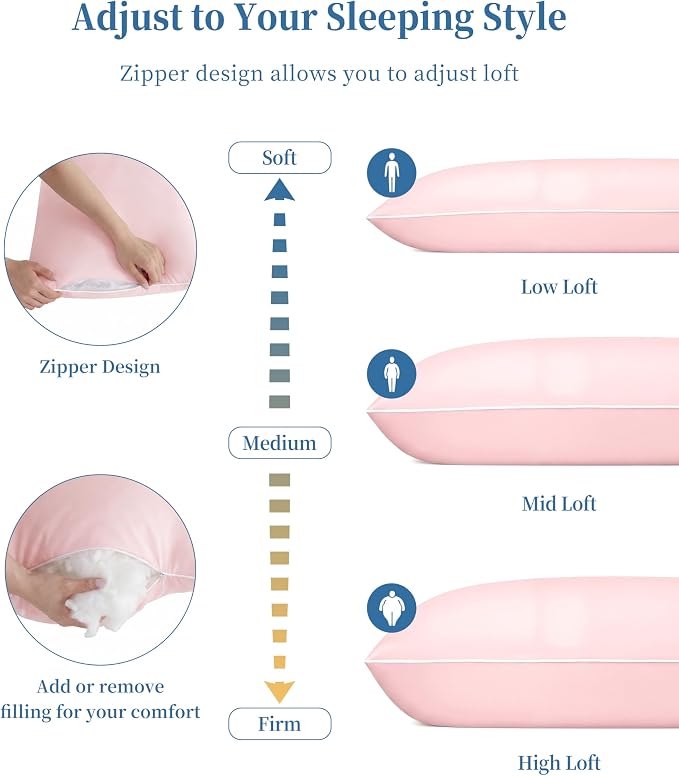 YZ HOME Full Body Pillow Insert -Large Long Bed Pillow for Side Sleeper | Full Body Pillow for Adults, Adjustable Height, Long Sleeping Breathable Bed Pillow-(Pink, 20x54'')