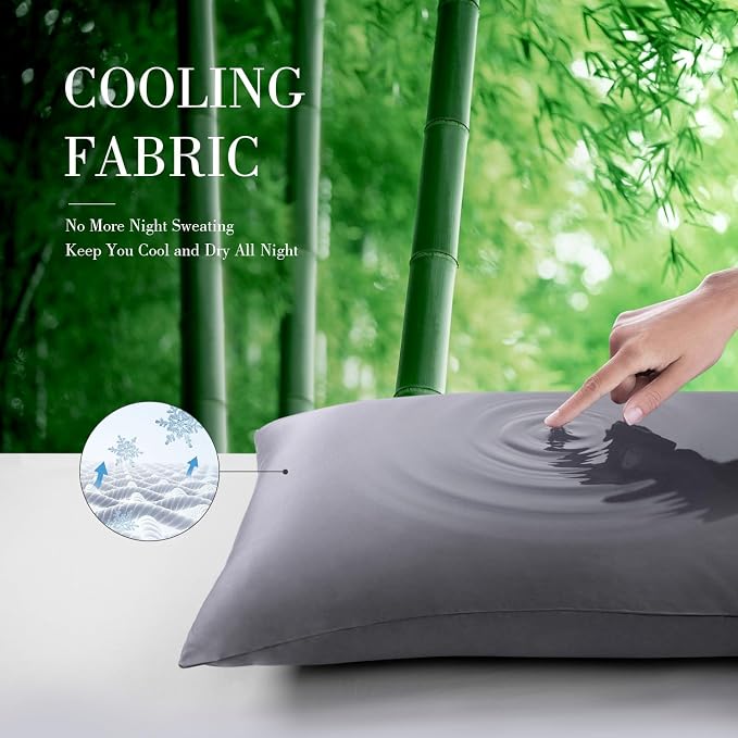 WishSmile Cooling Queen Pillowcases Set of 2 Breathable Cool Silky Soft Rayon Derived from Bamboo Fabric, Moisture Wicking for Hot Sleepers, Hair and Skin Friendly, Dark Grey, 2 Pack, 20x30IN
