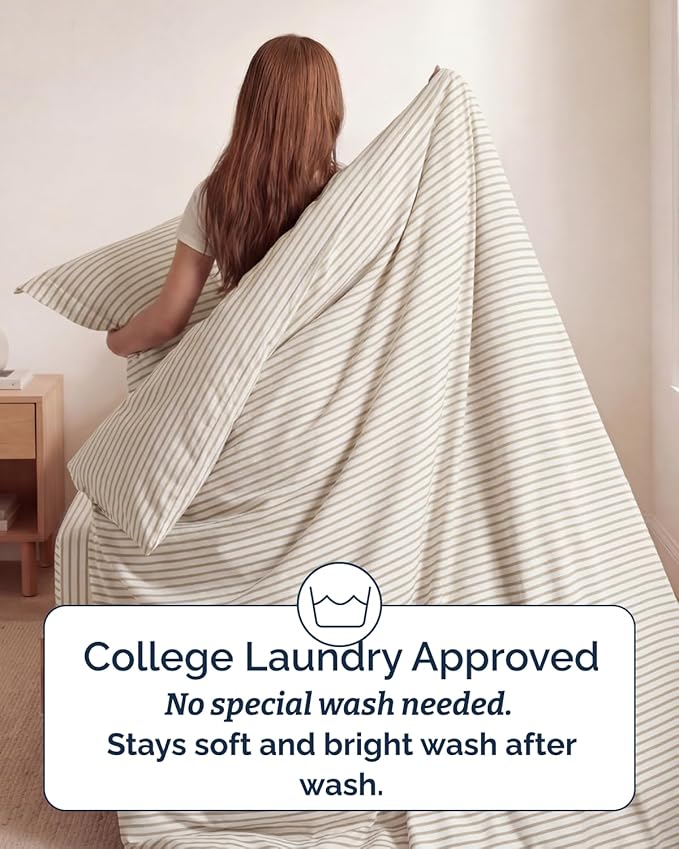 Duvet Cover Twin/Twin XL - 2 Piece with Zipper Closure - Beige Stripes | Extra Soft, Breathable, Twin/Twin XL Duvet Cover 68" x 90" w/ 1 Pillow Sham, Zipper Closures & Ties, Women, Men, Kids & Teens
