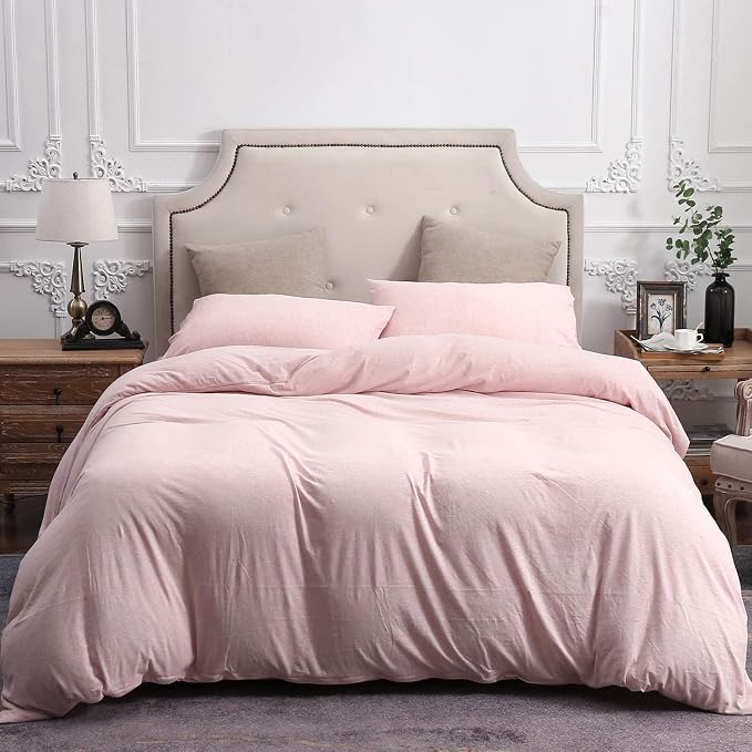PURE ERA Jersey Knit Sheet Set Heather Pink King | 100% Cotton, 3 Piece Set, T Shirt Soft, Breathable, Envelope Closure Pillowcases, Hidden Zipper, 8 Ties, No Insert, Modern