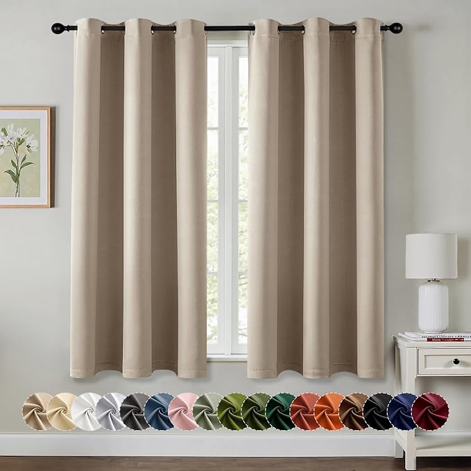 MIULEE Blackout Curtains for Bedroom 2 Panels 40 x 63 Inch Long Taupe | Thermal Insulated, Living Room Darkening Grommet Drapes, Noise Reducing, Light Blocking Window Treatments