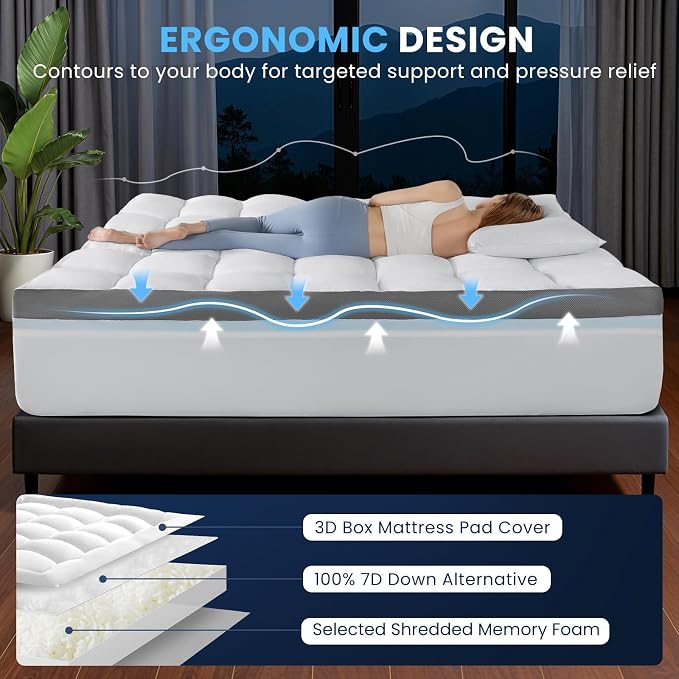 LIANLAM 5 Inch Dual Layer Memory Foam Mattress Topper - 2.5 Inch 1500GSM Fluffy Soft Pillow Top Mattress Cover and 2.5 Inch Cooling Gel Memory Foam for Back Pain Relief (Queen, 60"x80")