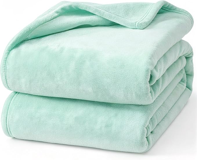 Hansleep Queen Mint Green Fleece Blanket, Soft Flannel Bed Blanket | Fuzzy Cozy Blanket 90x90 Inches, Multi-use for Bed, Sofa, Couch, Travel, Camping, All Season Warm Lightweight Cover