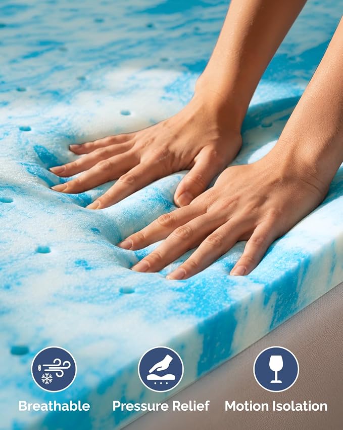 4 Inch Twin Memory Foam Mattress Topper - Cooling Gel Mattress Pad | Cooling Gel Infused Bed Topper, Soft Ventilated Mattress Pad for Pressure Relief & Pain-Free Sleep, CertiPUR-US & Oeko-TEX