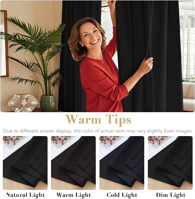 H.VERSAILTEX Blackout Curtains Thermal Insulated Window Treatment Panels Room Darkening Blackout Drapes for Living Room Back Tab/Rod Pocket Bedroom Draperies, 52 x 45 Inch, Jet Black, 2 Panels