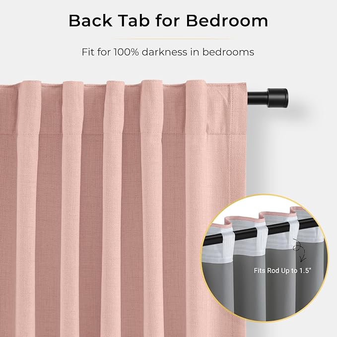 INOVADAY Linen Textured 100% Blackout Sliding Door Curtains 102x90 | Blush Pink, 1 Panel, Extra Wide Sliding Glass Door Curtains for Patio, Blackout Curtains for Bedroom, Thermal Insulated