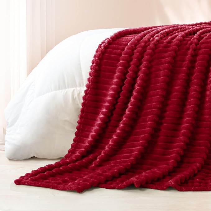 Exclusivo Mezcla Striped Fleece Throw Blanket for Couch, Sofa, Bed, 50"x60" | Soft Breathable Cozy Bed Blankets, Lightweight Plush Fluffy Fuzzy Jacquard Decorative Blankets