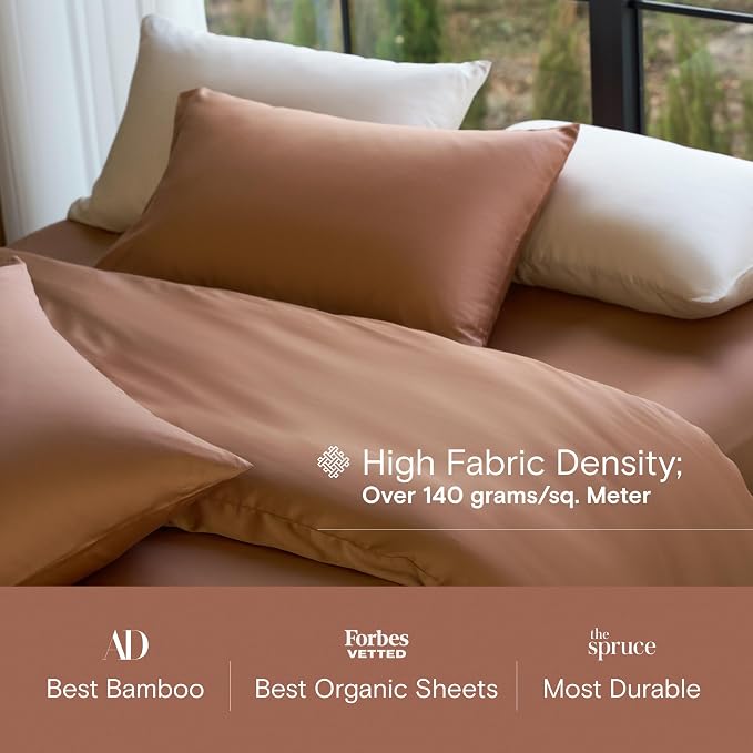 DOZ Duvet Cover Set, 100% Viscose derived from Bamboo, Organically Grown, Buttery Soft, Cooling Duvet Covers, High GSM, 1 Duvet Cover and 1 Pillowcase, 70"x90" (Clay, Twin/Twin XL)