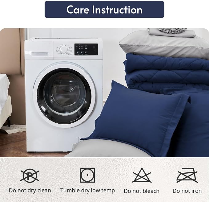 5 Pieces Twin XL Comforter Set, Reversible Bed in a Bag Twin XL Size, All Season Bedding Set with Comforter, Flat Sheet, Fitted Sheet, Pillowcases & Shams, Navy & Light Grey