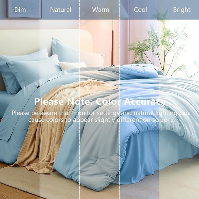 Oversized King Comforter Set Light Blue, 7 Pieces 120"x98" Bed in a Bag Comforter Set with Sheets, All Season Soft Bedding Sets with Down Alternative Comforter, Sheets, Pillowcases & Shams