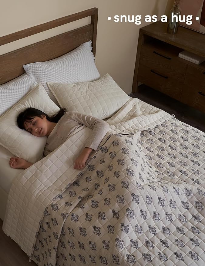 YnM 20lbs Weighted Blanket for Adults, Linen Heavy Bed Throw Blanket with Cooling Glass Beads for All Season Use, Ideal for ~190lbs (60x80 Inches, Queen, Damask)