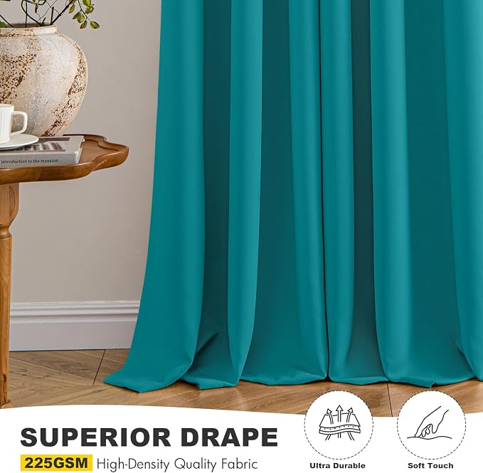 MIULEE Blackout Curtains for Bedroom 2 Panels 40 x 72 Inch Long Teal | Thermal Insulated, Living Room Darkening Grommet Drapes, Noise Reducing, Light Blocking Window Treatments