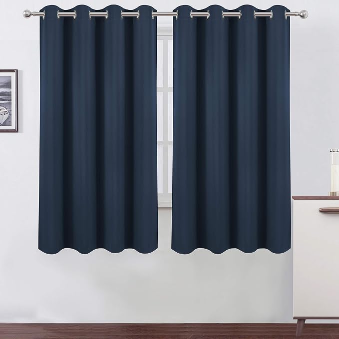 Navy Blackout Curtains 66 x 63 Inch Length/Set of 2 Curtain Panels/Thermal Insulated Room Darkening Blackout Curtains for Bedroom