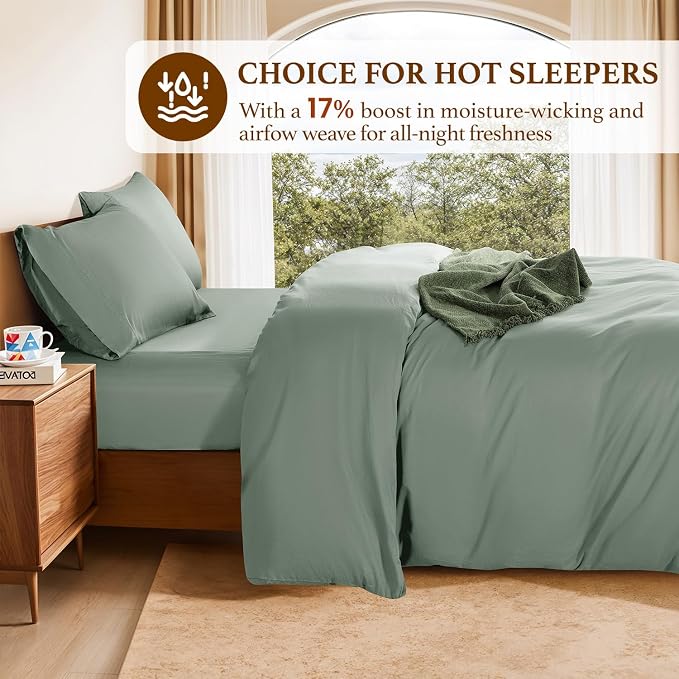 DEITAS 100% Cotton Queen Duvet Covers 3 Piece,1200 Thread Count，Sea Glass | Luxury Egyptian Cotton Comforter Cover With Zipper Closure, Ultra Cooling Breathable, Hotel Bedding Duvet Covers