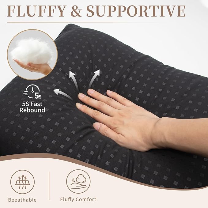 Bed Pillows for Sleeping Standard Size Set of 4, Luxury Hotel Quality Cooling Pillows, Soft Down Alternative Fill for Side Back and Stomach Sleepers（Black）