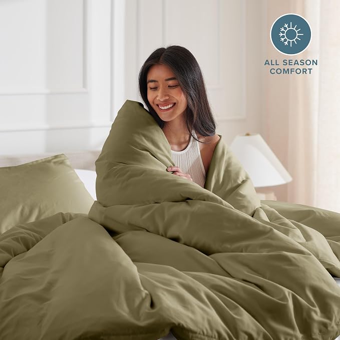 Bare Home Duvet Cover Set 1800 Ultra-Soft (California King, Olive) | Lightweight, Cooling, Breathable, Premium 1800 Ultra-Soft, All-Season