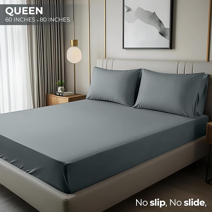 Queen Fitted Sheet, Ultra Soft Fits Up to 16 Inch Deep Pocket, Grey | Hotel Comfort, Cooling & Breathable Cotton like Polyester, Easy Fit, Wrinkle & Fade Resistant, Snug Fit, Easy Care, Oeko-Tex