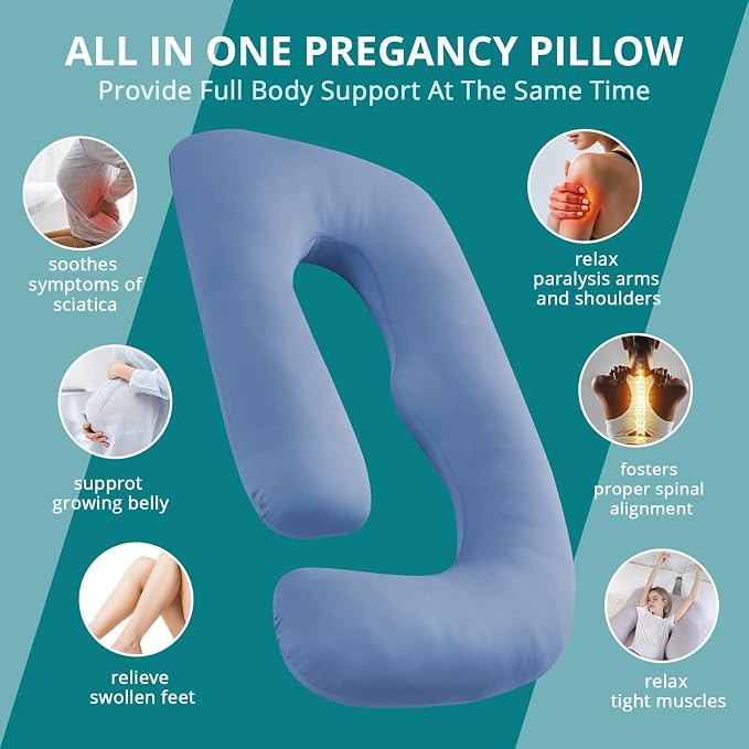 Sasttie Cooling Pregnancy Pillows for Sleeping, 57'' Full Body Pillow, Blue | Sasttie Maternity Pillow, OEKO-TEX, Down Alternative, Removable Cover, Pregnant Women Must Haves, Maternity Essential